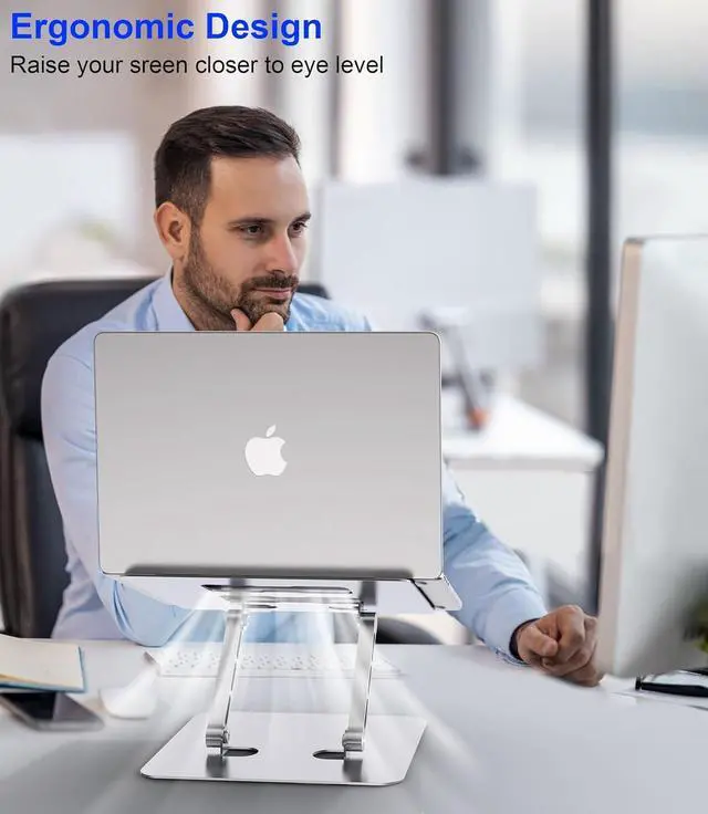 Alt view image 6 of 7 - Adjustable Laptop Stand Ergonomic Foldable Notebook Computer Holder.Compatible with MacBook iPad  HP  ThinkPad    and More 10-17 Laptops Tablets Silver