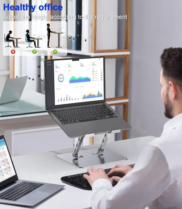 Alt view image 7 of 7 - Adjustable Laptop Stand Ergonomic Foldable Notebook Computer Holder.Compatible with MacBook iPad  HP  ThinkPad    and More 10-17 Laptops Tablets Silver