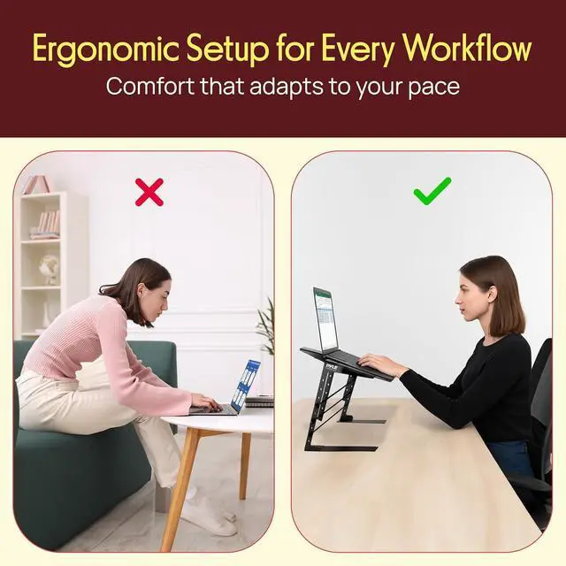 Alt view image 2 of 7 - Portable Dual Laptop Stand - Standing Table with Adjustable Height Ergonomic Design & Anti-Slip Prongs for DJ Mixer Sound Equipment Workstation Gaming & Home Use - PLPTS38 Black