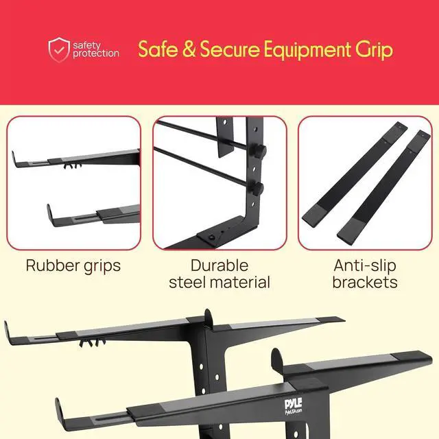 Alt view image 4 of 7 - Portable Dual Laptop Stand - Standing Table with Adjustable Height Ergonomic Design & Anti-Slip Prongs for DJ Mixer Sound Equipment Workstation Gaming & Home Use - PLPTS38 Black