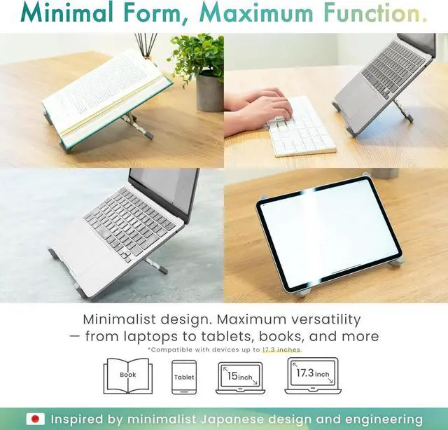 Alt view image 2 of 7 - | Adjustable Laptop Stand  Lightweight Aluminum Riser with 5 Height Levels | Foldable Ventilated X-Frame Design | Designed in Japan | Fits Laptops & Tablets up to 17.3 | Space Silver