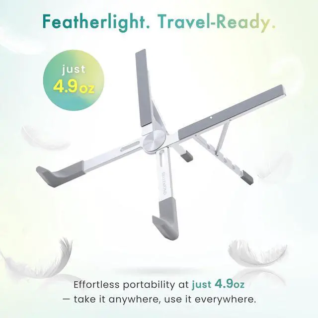 Alt view image 3 of 7 - | Adjustable Laptop Stand  Lightweight Aluminum Riser with 5 Height Levels | Foldable Ventilated X-Frame Design | Designed in Japan | Fits Laptops & Tablets up to 17.3 | Space Silver