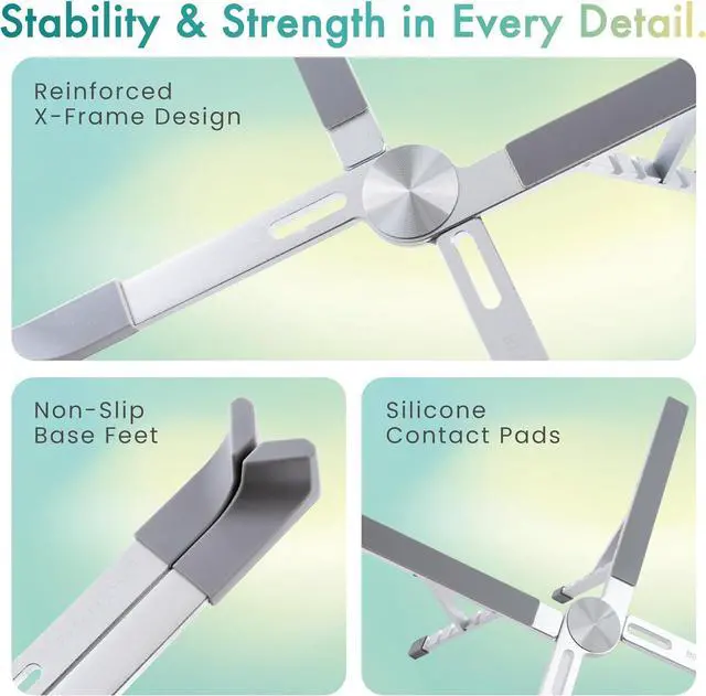 Alt view image 4 of 7 - | Adjustable Laptop Stand  Lightweight Aluminum Riser with 5 Height Levels | Foldable Ventilated X-Frame Design | Designed in Japan | Fits Laptops & Tablets up to 17.3 | Space Silver