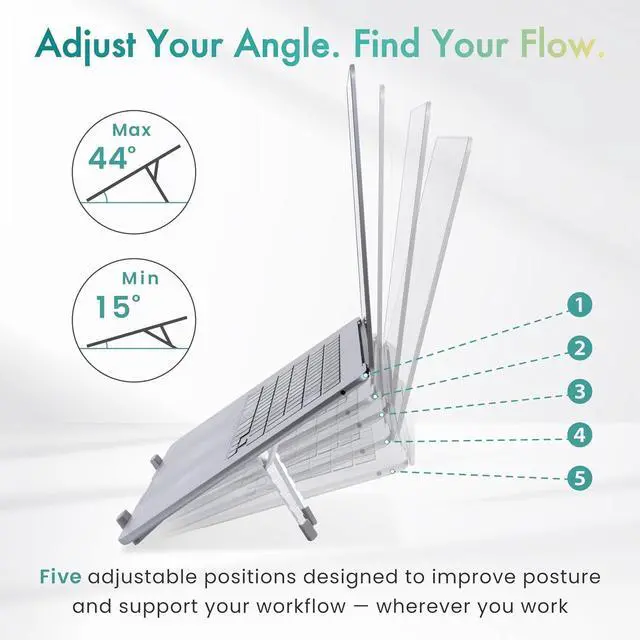 Alt view image 5 of 7 - | Adjustable Laptop Stand  Lightweight Aluminum Riser with 5 Height Levels | Foldable Ventilated X-Frame Design | Designed in Japan | Fits Laptops & Tablets up to 17.3 | Space Silver