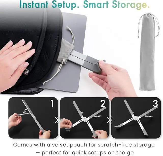 Alt view image 6 of 7 - | Adjustable Laptop Stand  Lightweight Aluminum Riser with 5 Height Levels | Foldable Ventilated X-Frame Design | Designed in Japan | Fits Laptops & Tablets up to 17.3 | Space Silver