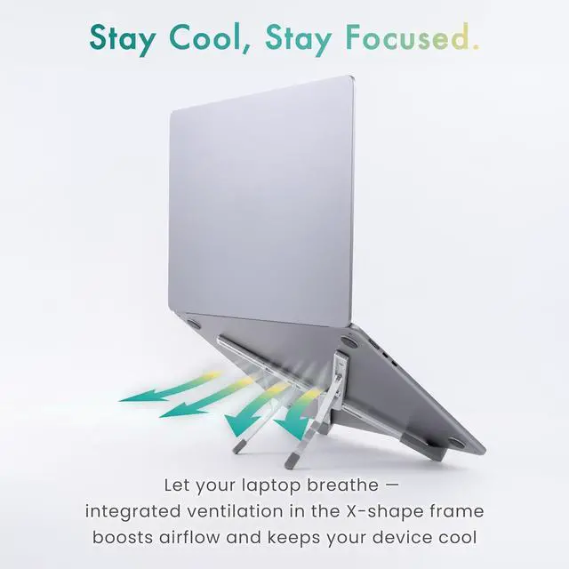 Alt view image 7 of 7 - | Adjustable Laptop Stand  Lightweight Aluminum Riser with 5 Height Levels | Foldable Ventilated X-Frame Design | Designed in Japan | Fits Laptops & Tablets up to 17.3 | Space Silver