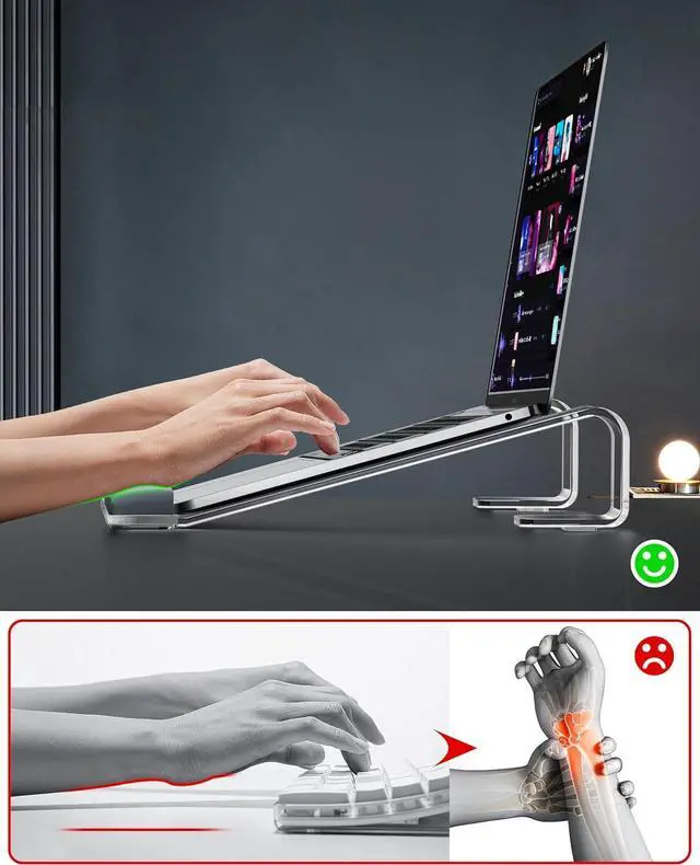 Alt view image 2 of 7 - Clear Acrylic Laptop Stand for Desk with Wrist Rest Ergonomic Detachable Mount Compatible with 10-17 All Laptops Such as MacBook Air Pro/HP//