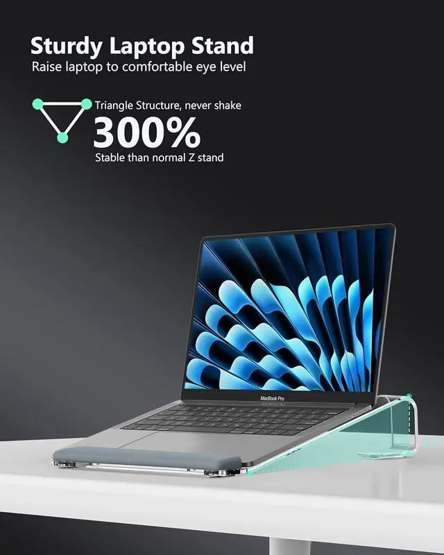 Alt view image 3 of 7 - Clear Acrylic Laptop Stand for Desk with Wrist Rest Ergonomic Detachable Mount Compatible with 10-17 All Laptops Such as MacBook Air Pro/HP//