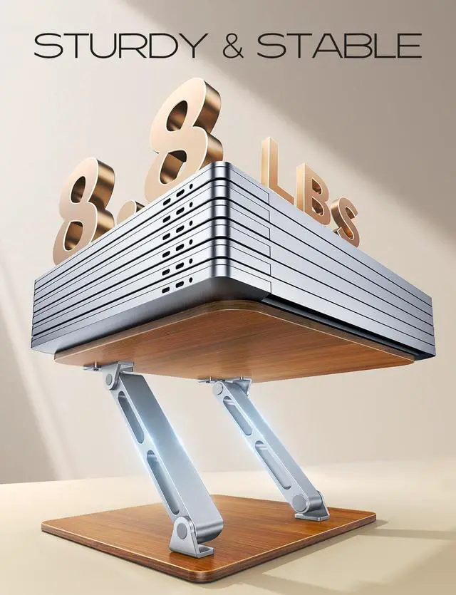 Alt view image 4 of 7 - Ergonomic Laptop Stand Wood & Aluminum Computer Stand with Adjustable Angle Foldable Dual-Bar Laptop Riser Holder Stand for Desk Compatible with MacBook  HP 10-16 (Royal Teak Grain)