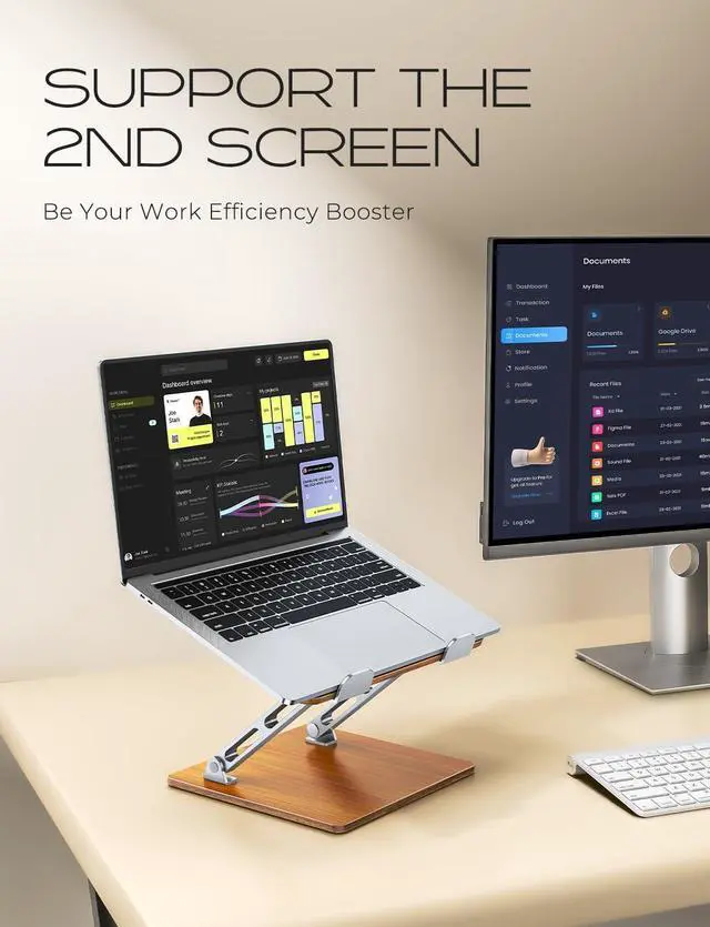 Alt view image 6 of 7 - Ergonomic Laptop Stand Wood & Aluminum Computer Stand with Adjustable Angle Foldable Dual-Bar Laptop Riser Holder Stand for Desk Compatible with MacBook  HP 10-16 (Royal Teak Grain)