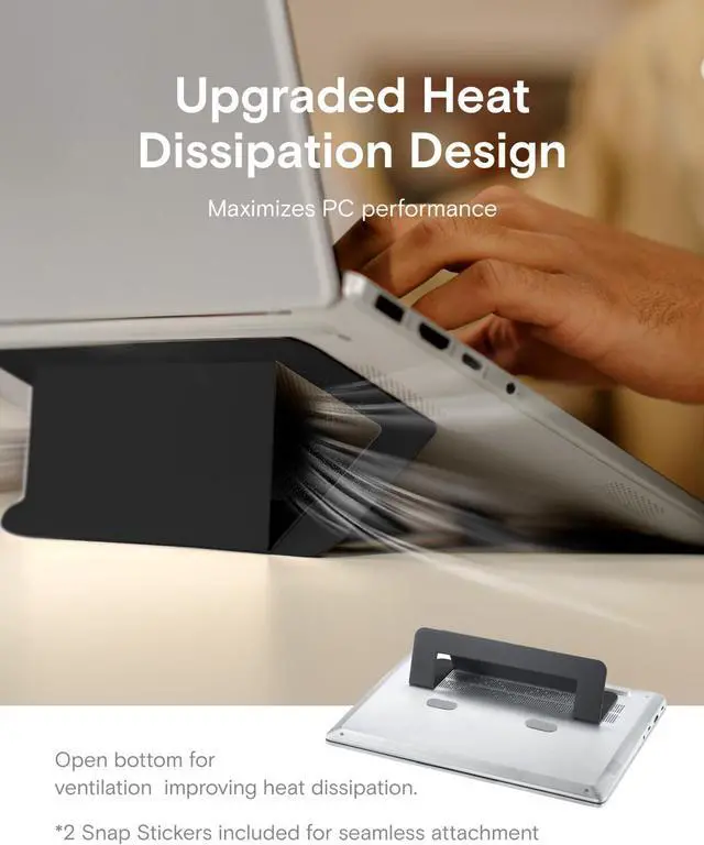 Alt view image 7 of 7 - Laptop Stand for Desk Adhesive Airflow Laptop Cooling Riser for Heat Dissipation with 2 Adjustable Viewing Angles Foldable & Portable Computer Stand Compatible with Laptops 11-16 Jet Black