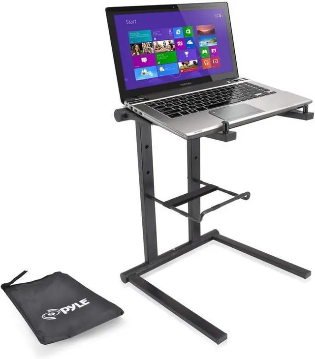 Alt view image 4 of 7 - Portable Folding Laptop Stand - Foldable Laptop Stand with Adjustable Height Secondary Accessory Tray for iPad Tablet DJ Mixer Workstation Gaming Home Use and Carrying Bag Included