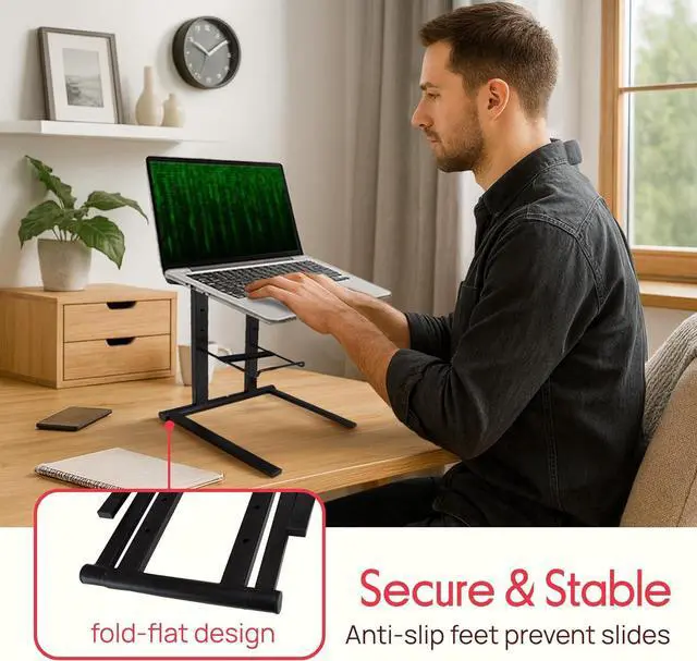 Alt view image 6 of 7 - Portable Folding Laptop Stand - Foldable Laptop Stand with Adjustable Height Secondary Accessory Tray for iPad Tablet DJ Mixer Workstation Gaming Home Use and Carrying Bag Included