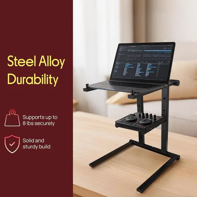 Alt view image 7 of 7 - Portable Folding Laptop Stand - Foldable Laptop Stand with Adjustable Height Secondary Accessory Tray for iPad Tablet DJ Mixer Workstation Gaming Home Use and Carrying Bag Included