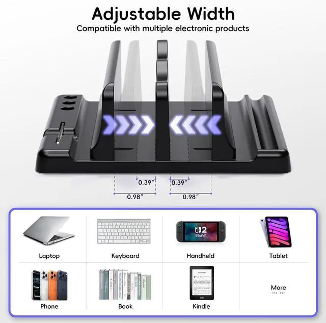 Alt view image 2 of 7 - Vertical Laptop Stand Holder - Adjustable Width 6-in-1 Design Space-Saving Desktop Stand Desk OrganizerCompatible for MacBooks Tablets Lap All Phone (Black)