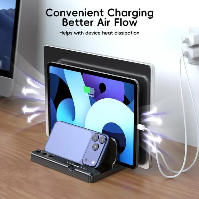 Alt view image 5 of 7 - Vertical Laptop Stand Holder - Adjustable Width 6-in-1 Design Space-Saving Desktop Stand Desk OrganizerCompatible for MacBooks Tablets Lap All Phone (Black)