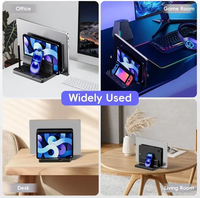 Alt view image 6 of 7 - Vertical Laptop Stand Holder - Adjustable Width 6-in-1 Design Space-Saving Desktop Stand Desk OrganizerCompatible for MacBooks Tablets Lap All Phone (Black)