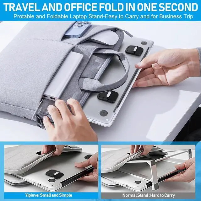 Alt view image 3 of 7 - Mini Laptop Stand Portable Laptop Stand Foldable & Lightweight Ergonomic Riser with Ventilated Cooling Sleek Computer Notebook Holder Fits Keyboards &10-17.3 Inch Laptops Silver