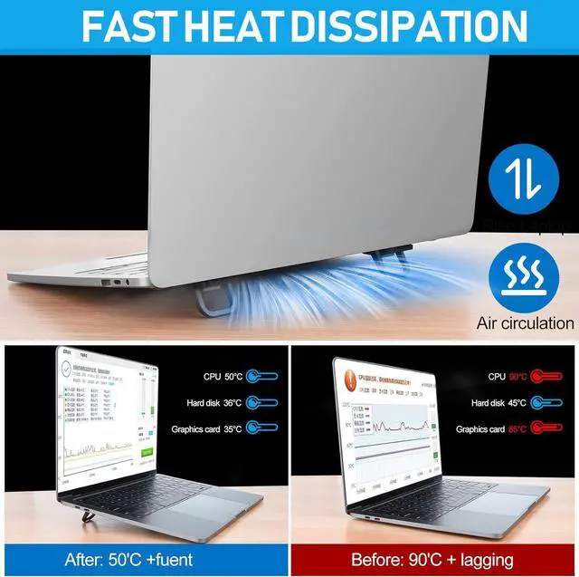 Alt view image 4 of 7 - Mini Laptop Stand Portable Laptop Stand Foldable & Lightweight Ergonomic Riser with Ventilated Cooling Sleek Computer Notebook Holder Fits Keyboards &10-17.3 Inch Laptops Silver