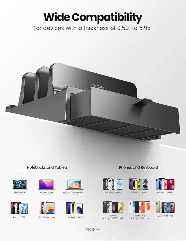 Alt view image 4 of 7 - Vertical Laptop Stand with Drawer Dual Slots Plastic Laptop Holder with Space Saving 4-in-1 Design Adjustable Laptop Stand for Desk Supports MacBook Chromebook Surface