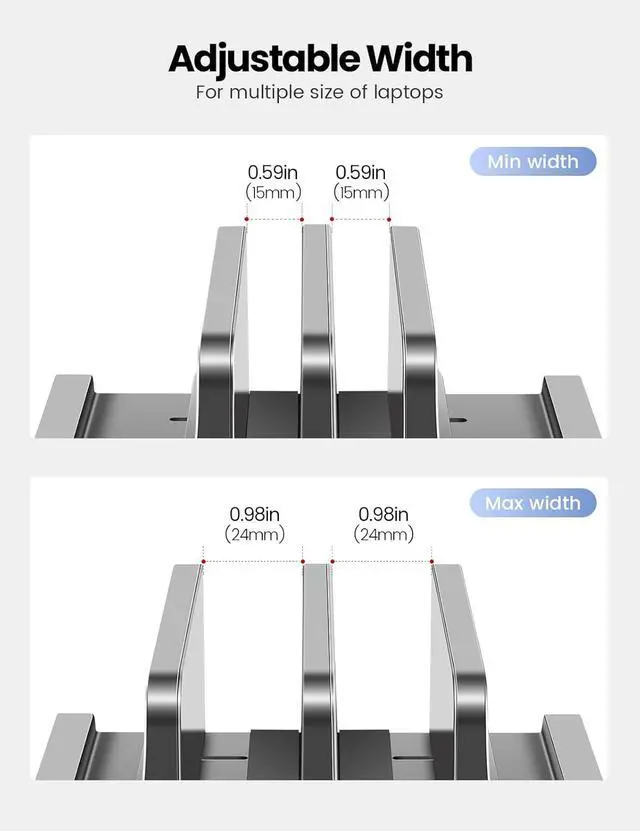 Alt view image 6 of 7 - Vertical Laptop Stand with Drawer Dual Slots Plastic Laptop Holder with Space Saving 4-in-1 Design Adjustable Laptop Stand for Desk Supports MacBook Chromebook Surface
