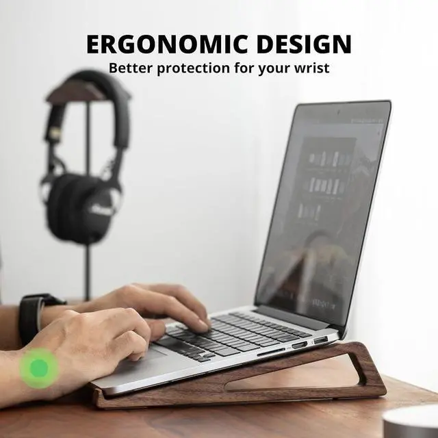 Alt view image 3 of 7 - Laptop Stand for Desk Walnut Laptop Riser Ergonomic Wooden Laptop Ventilated Stand with 10 to 17.3 Inches Notebook PC Computer - Walnut