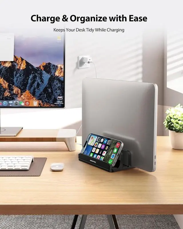 Alt view image 2 of 7 - Vertical Laptop Stand Holder 3 Slots Aluminum Desk Stand with Adjustable Dock Size for Tablet MacBook Phone - Universal Fit (up to 17.3) - Heavy Duty Polished Anti Slide - Black