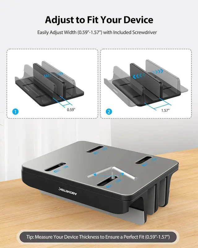 Alt view image 4 of 7 - Vertical Laptop Stand Holder 3 Slots Aluminum Desk Stand with Adjustable Dock Size for Tablet MacBook Phone - Universal Fit (up to 17.3) - Heavy Duty Polished Anti Slide - Black