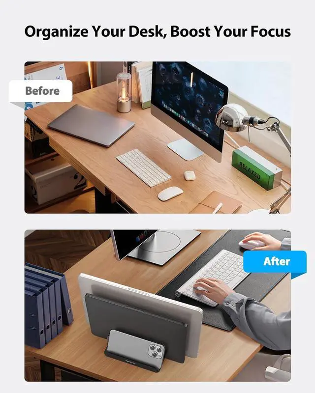 Alt view image 5 of 7 - Vertical Laptop Stand Holder 3 Slots Aluminum Desk Stand with Adjustable Dock Size for Tablet MacBook Phone - Universal Fit (up to 17.3) - Heavy Duty Polished Anti Slide - Black