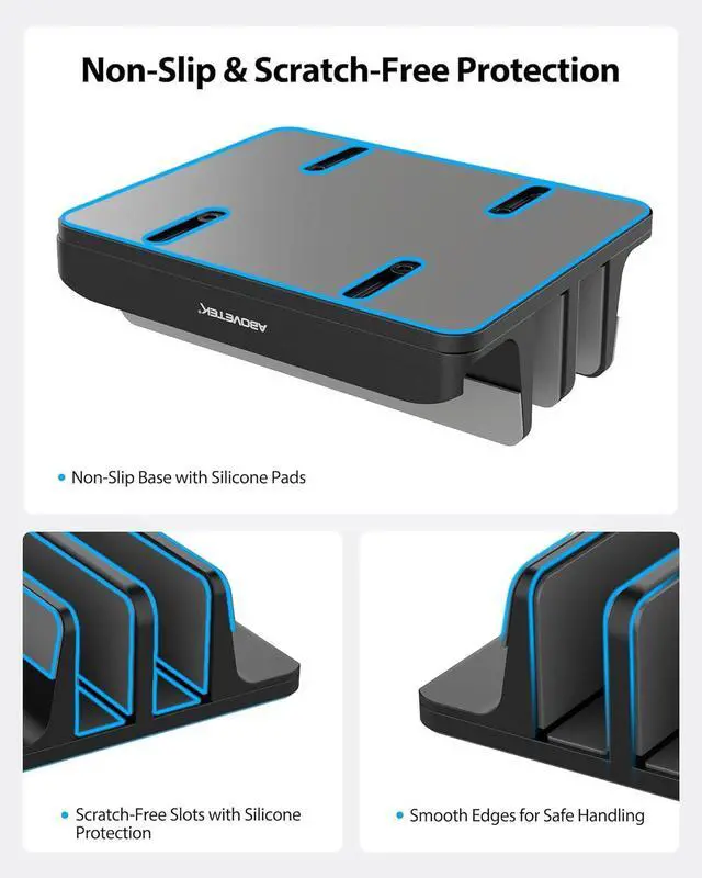 Alt view image 6 of 7 - Vertical Laptop Stand Holder 3 Slots Aluminum Desk Stand with Adjustable Dock Size for Tablet MacBook Phone - Universal Fit (up to 17.3) - Heavy Duty Polished Anti Slide - Black