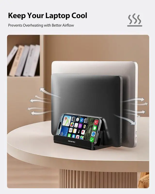 Alt view image 7 of 7 - Vertical Laptop Stand Holder 3 Slots Aluminum Desk Stand with Adjustable Dock Size for Tablet MacBook Phone - Universal Fit (up to 17.3) - Heavy Duty Polished Anti Slide - Black