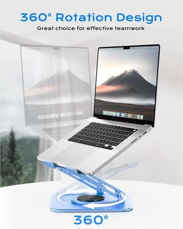 Alt view image 2 of 6 - Adjustable Laptop Stand Computer Stand with 360 Rotating Base Ergonomic Laptop Riser Mount for Desk Foldable Protable Computer Desk Fits with MacBook Pro Air (10-16) - Blue