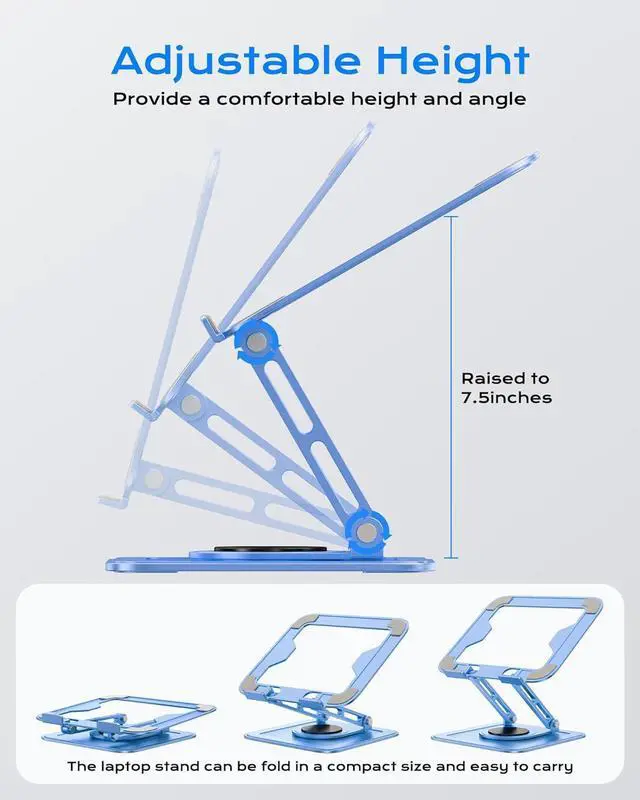 Alt view image 3 of 6 - Adjustable Laptop Stand Computer Stand with 360 Rotating Base Ergonomic Laptop Riser Mount for Desk Foldable Protable Computer Desk Fits with MacBook Pro Air (10-16) - Blue