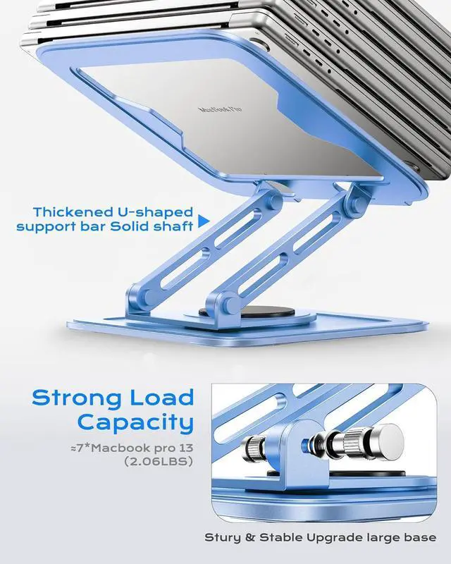 Alt view image 6 of 6 - Adjustable Laptop Stand Computer Stand with 360 Rotating Base Ergonomic Laptop Riser Mount for Desk Foldable Protable Computer Desk Fits with MacBook Pro Air (10-16) - Blue