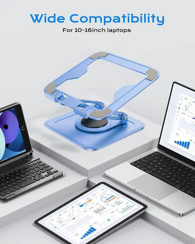Alt view image 5 of 6 - Adjustable Laptop Stand Computer Stand with 360 Rotating Base Ergonomic Laptop Riser Mount for Desk Foldable Protable Computer Desk Fits with MacBook Pro Air (10-16) - Blue