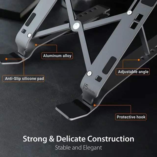 Alt view image 4 of 7 - Portable Aluminum Laptop Stand with USB 4-Port Hub Foldable and Adjustable Notebook Riser with 4 USB-A Ports for MacBook Laptop and Tablet up to 16 (JTS223)
