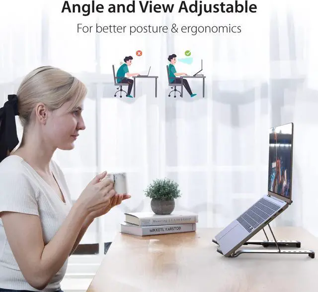 Alt view image 5 of 7 - Portable Aluminum Laptop Stand with USB 4-Port Hub Foldable and Adjustable Notebook Riser with 4 USB-A Ports for MacBook Laptop and Tablet up to 16 (JTS223)