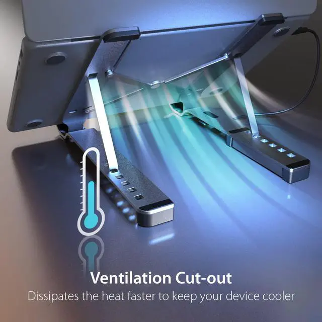 Alt view image 6 of 7 - Portable Aluminum Laptop Stand with USB 4-Port Hub Foldable and Adjustable Notebook Riser with 4 USB-A Ports for MacBook Laptop and Tablet up to 16 (JTS223)