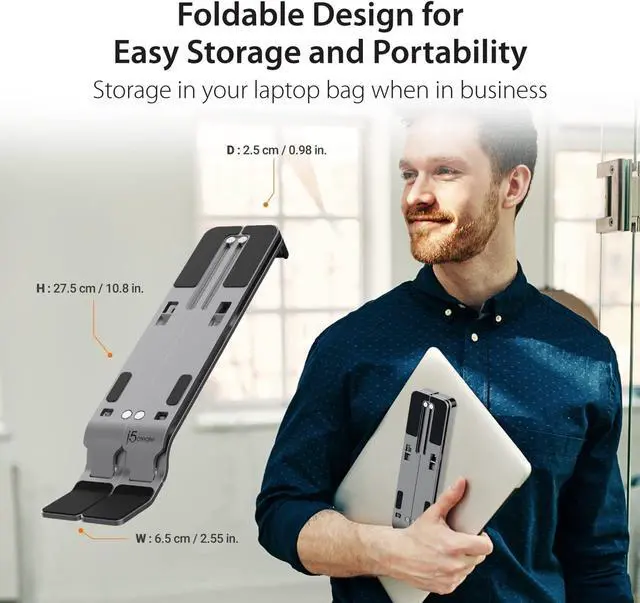 Alt view image 7 of 7 - Portable Aluminum Laptop Stand with USB 4-Port Hub Foldable and Adjustable Notebook Riser with 4 USB-A Ports for MacBook Laptop and Tablet up to 16 (JTS223)