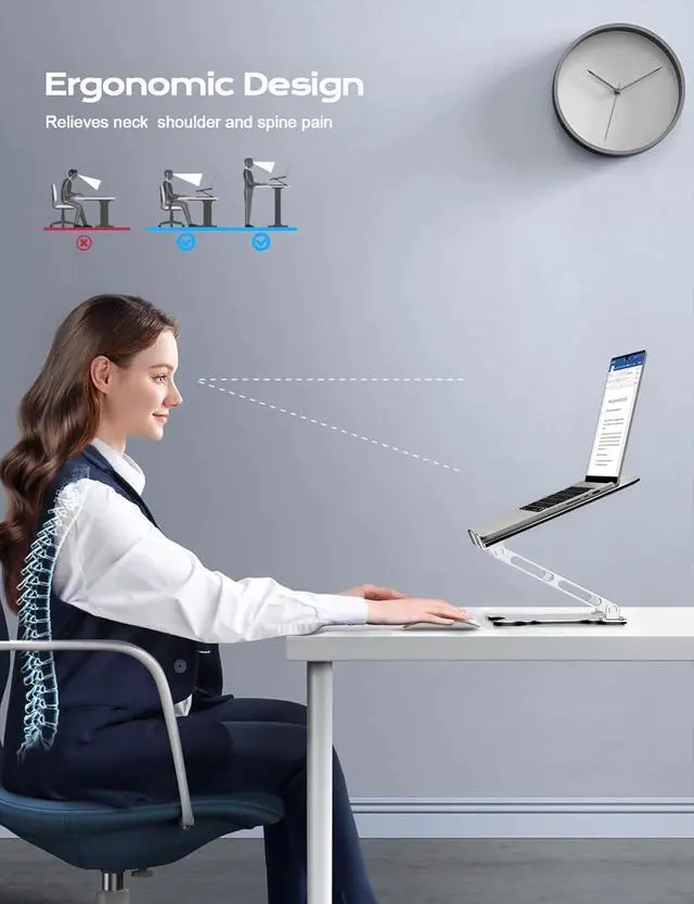 Alt view image 2 of 7 - Adjustable Laptop Stand for Desk Metal Foldable Laptop Riser Ventilated Cooling Bracket Ergonominc Computer Notebook Stand for Desk Compatible with 10-15.6 Laptops Silver
