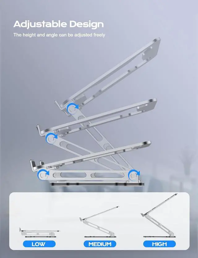 Alt view image 3 of 7 - Adjustable Laptop Stand for Desk Metal Foldable Laptop Riser Ventilated Cooling Bracket Ergonominc Computer Notebook Stand for Desk Compatible with 10-15.6 Laptops Silver