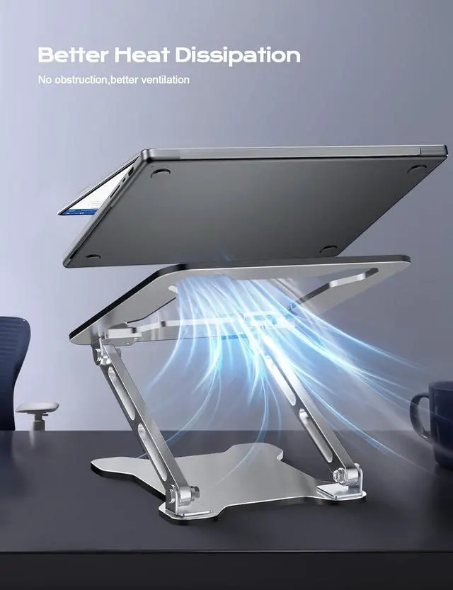Alt view image 4 of 7 - Adjustable Laptop Stand for Desk Metal Foldable Laptop Riser Ventilated Cooling Bracket Ergonominc Computer Notebook Stand for Desk Compatible with 10-15.6 Laptops Silver