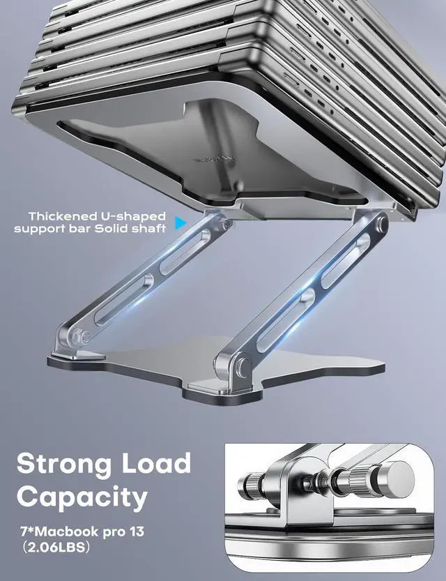 Alt view image 5 of 7 - Adjustable Laptop Stand for Desk Metal Foldable Laptop Riser Ventilated Cooling Bracket Ergonominc Computer Notebook Stand for Desk Compatible with 10-15.6 Laptops Silver
