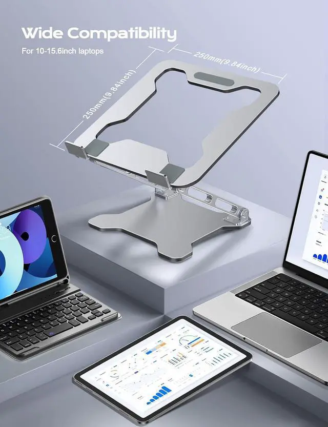 Alt view image 6 of 7 - Adjustable Laptop Stand for Desk Metal Foldable Laptop Riser Ventilated Cooling Bracket Ergonominc Computer Notebook Stand for Desk Compatible with 10-15.6 Laptops Silver