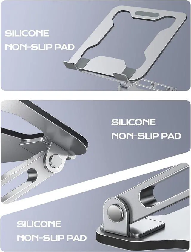 Alt view image 7 of 7 - Adjustable Laptop Stand for Desk Metal Foldable Laptop Riser Ventilated Cooling Bracket Ergonominc Computer Notebook Stand for Desk Compatible with 10-15.6 Laptops Silver