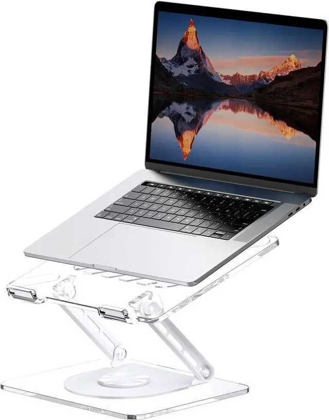Main image of Acrylic Laptop Stand for Desk with 360 Rotating Base Ergonimic Foldable Clear Laptop Riser Compatible with MacBook Pro/Air Notebook up to 16 Inches Ultra Thick Acrylic Transparent
