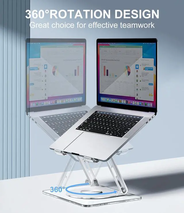 Alt view image 2 of 7 - Acrylic Laptop Stand for Desk with 360 Rotating Base Ergonimic Foldable Clear Laptop Riser Compatible with MacBook Pro/Air Notebook up to 16 Inches Ultra Thick Acrylic Transparent