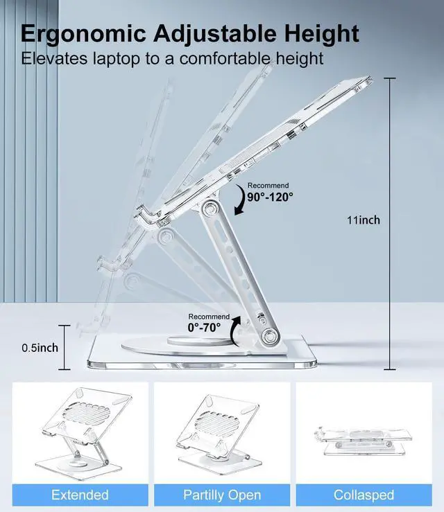 Alt view image 4 of 7 - Acrylic Laptop Stand for Desk with 360 Rotating Base Ergonimic Foldable Clear Laptop Riser Compatible with MacBook Pro/Air Notebook up to 16 Inches Ultra Thick Acrylic Transparent