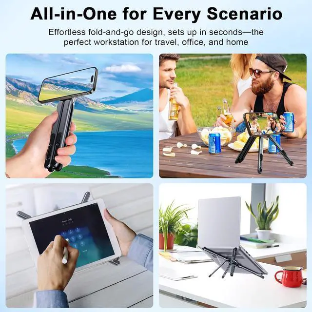 Alt view image 3 of 7 - Foldable Laptop Stand for Desk All-in-One Portable Holder for Laptop Phone & Tablet with Magnetic Mount - 8-Angle Adjustable Aluminum with Non-Slip Base for 10-15.6 Laptops
