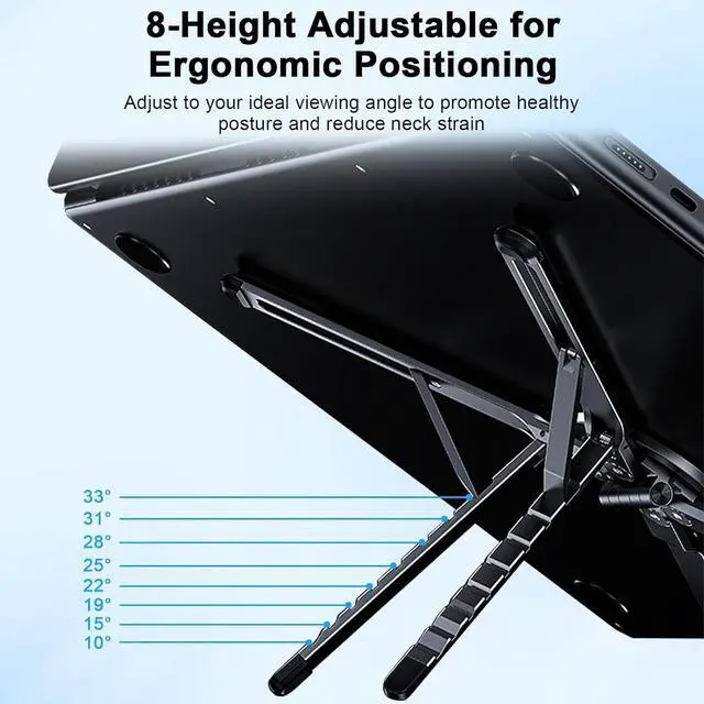 Alt view image 4 of 7 - Foldable Laptop Stand for Desk All-in-One Portable Holder for Laptop Phone & Tablet with Magnetic Mount - 8-Angle Adjustable Aluminum with Non-Slip Base for 10-15.6 Laptops